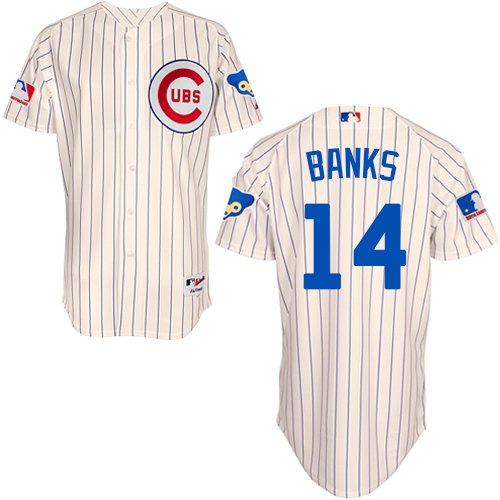 Men's Majestic Chicago Cubs #14 Ernie Banks Authentic Cream 1969 Turn Back The Clock MLB Jersey