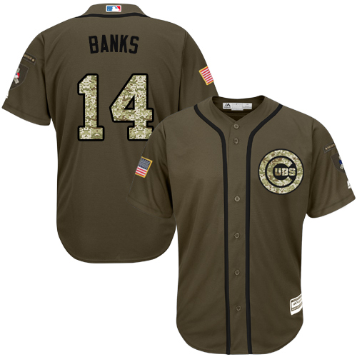 Men's Majestic Chicago Cubs #14 Ernie Banks Authentic Green Salute to Service MLB Jersey
