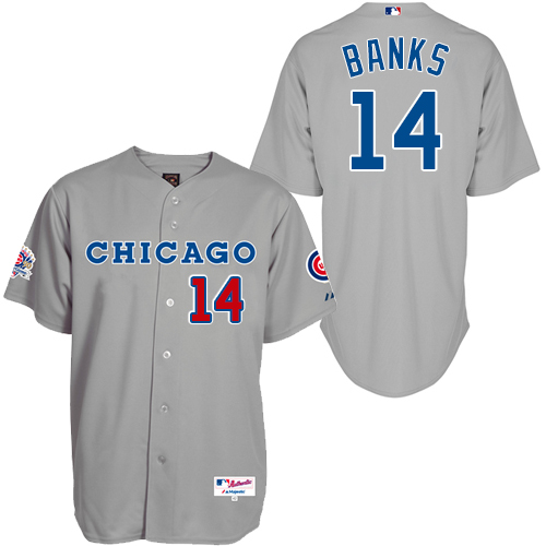 Men's Majestic Chicago Cubs #14 Ernie Banks Authentic Grey 1990 Turn Back The Clock MLB Jersey