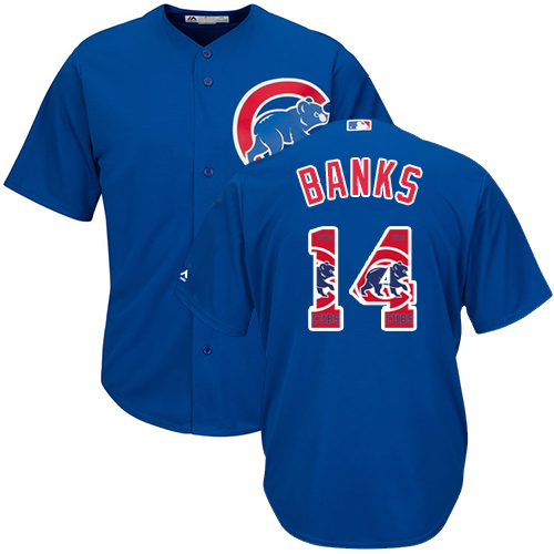 Men's Majestic Chicago Cubs #14 Ernie Banks Authentic Royal Blue Team Logo Fashion Cool Base MLB Jersey