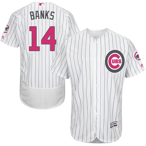 Men's Majestic Chicago Cubs #14 Ernie Banks Authentic White 2016 Mother's Day Fashion Flex Base MLB Jersey