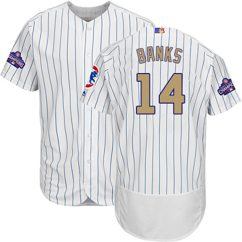 Men's Majestic Chicago Cubs #14 Ernie Banks Authentic White 2017 Gold Program Flex Base MLB Jersey