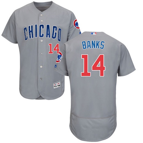 Men's Majestic Chicago Cubs #14 Ernie Banks Grey Road Flex Base Authentic Collection MLB Jersey