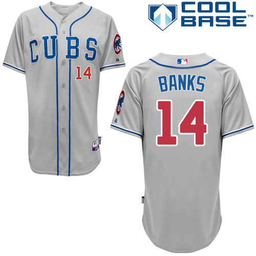 Men's Majestic Chicago Cubs #14 Ernie Banks Replica Grey Alternate Road Cool Base MLB Jersey