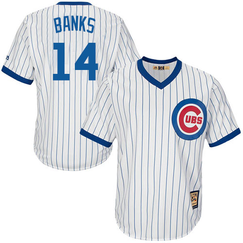 Men's Majestic Chicago Cubs #14 Ernie Banks Replica White Home Cooperstown MLB Jersey