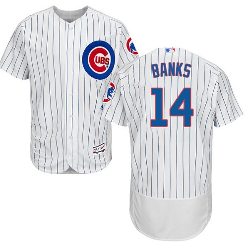 Men's Majestic Chicago Cubs #14 Ernie Banks White Home Flex Base Authentic Collection MLB Jersey