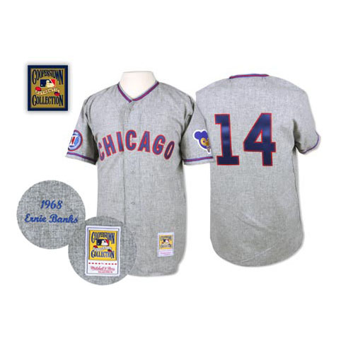 Men's Mitchell and Ness 1968 Chicago Cubs #14 Ernie Banks Replica Grey Throwback MLB Jersey