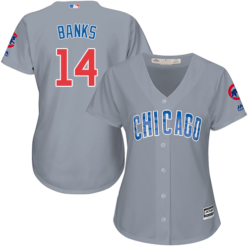 Women's Majestic Chicago Cubs #14 Ernie Banks Authentic Grey Road MLB Jersey