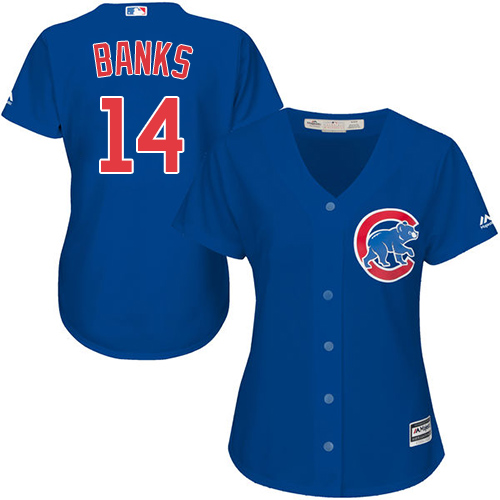 Women's Majestic Chicago Cubs #14 Ernie Banks Authentic Royal Blue Alternate MLB Jersey