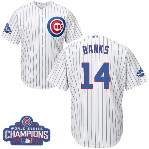 Youth Majestic Chicago Cubs #14 Ernie Banks Authentic White Home 2016 World Series Champions Cool Base MLB Jersey