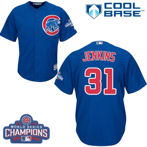 Youth Majestic Chicago Cubs #31 Fergie Jenkins Authentic Royal Blue Alternate 2016 World Series Champions Cool Base MLB Jersey
