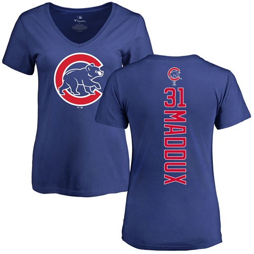 MLB Women's Nike Chicago Cubs #31 Greg Maddux Royal Blue Backer T-Shirt