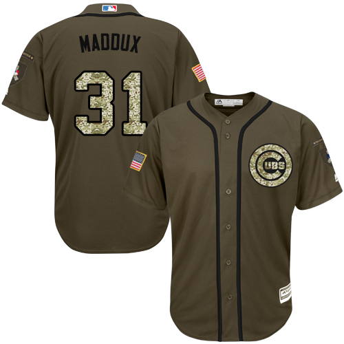 Men's Majestic Chicago Cubs #31 Greg Maddux Authentic Green Salute to Service MLB Jersey