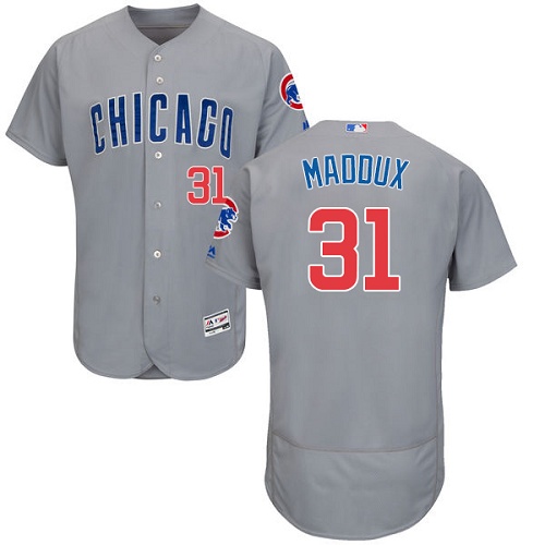 Men's Majestic Chicago Cubs #31 Greg Maddux Grey Road Flex Base Authentic Collection MLB Jersey