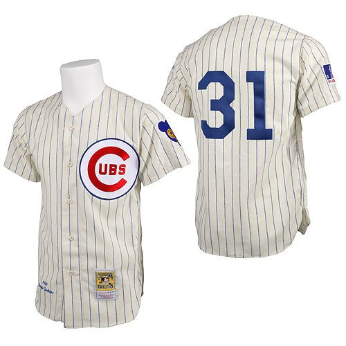 Men's Mitchell and Ness Chicago Cubs #31 Greg Maddux Authentic Cream 1969 Throwback MLB Jersey