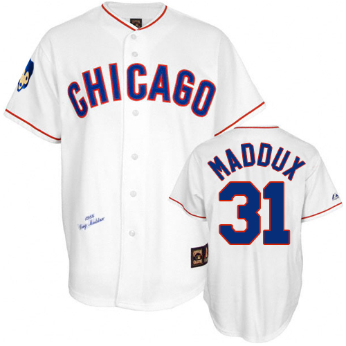 Men's Mitchell and Ness Chicago Cubs #31 Greg Maddux Authentic White 1988 Throwback MLB Jersey