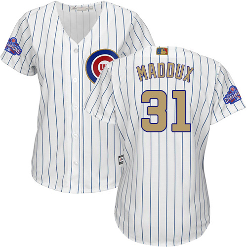 Women's Majestic Chicago Cubs #31 Greg Maddux Authentic White 2017 Gold Program MLB Jersey