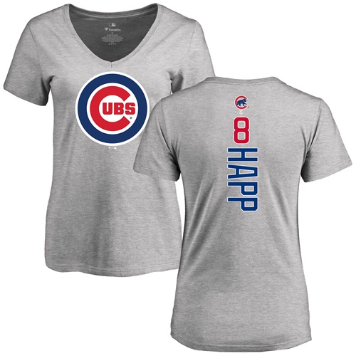 MLB Women's Nike Chicago Cubs #8 Ian Happ Ash Backer T-Shirt