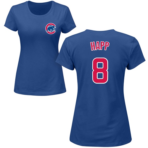 MLB Women's Nike Chicago Cubs #8 Ian Happ Royal Blue Name & Number T-Shirt