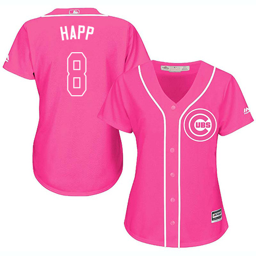 Women's Majestic Chicago Cubs #8 Ian Happ Authentic Pink Fashion MLB Jersey