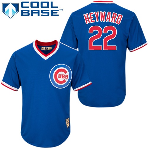 Men's Majestic Chicago Cubs #22 Jason Heyward Authentic Blue/White Strip Cooperstown Throwback MLB Jersey