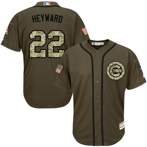 Men's Majestic Chicago Cubs #22 Jason Heyward Authentic Green Salute to Service MLB Jersey
