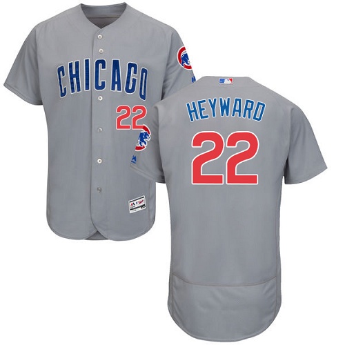 Men's Majestic Chicago Cubs #22 Jason Heyward Grey Road Flex Base Authentic Collection MLB Jersey