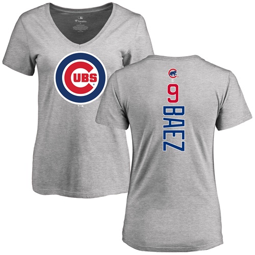 MLB Women's Nike Chicago Cubs #9 Javier Baez Ash Backer T-Shirt
