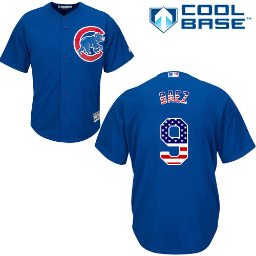 Men's Majestic Chicago Cubs #9 Javier Baez Authentic Royal Blue USA Flag Fasion MLB Jersey