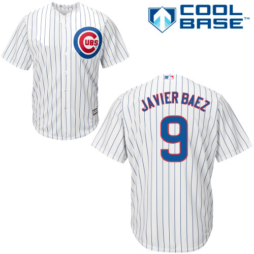 Men's Majestic Chicago Cubs #9 Javier Baez Replica White Home Cool Base MLB Jersey