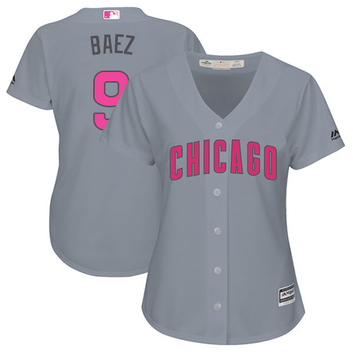 Women's Majestic Chicago Cubs #9 Javier Baez Authentic Grey Mother's Day Cool Base MLB Jersey