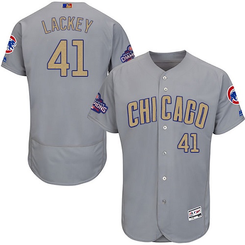 Men's Majestic Chicago Cubs #41 John Lackey Authentic Gray 2017 Gold Champion Flex Base MLB Jersey