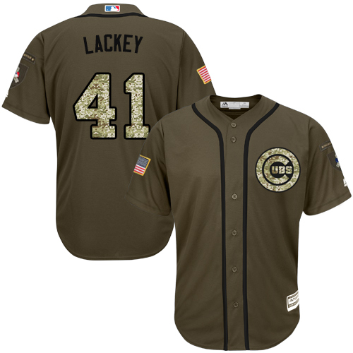 Men's Majestic Chicago Cubs #41 John Lackey Authentic Green Salute to Service MLB Jersey