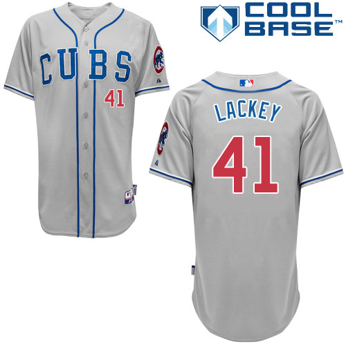 Men's Majestic Chicago Cubs #41 John Lackey Authentic Grey Alternate Road Cool Base MLB Jersey