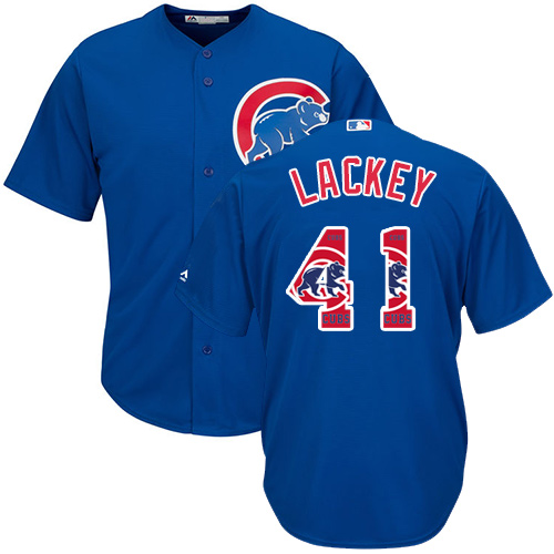 Men's Majestic Chicago Cubs #41 John Lackey Authentic Royal Blue Team Logo Fashion Cool Base MLB Jersey