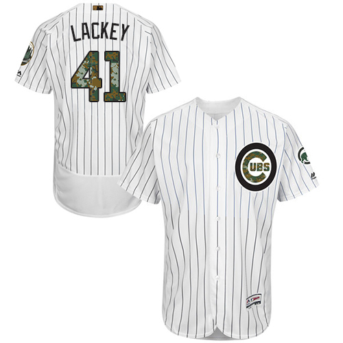 Men's Majestic Chicago Cubs #41 John Lackey Authentic White 2016 Memorial Day Fashion Flex Base MLB Jersey