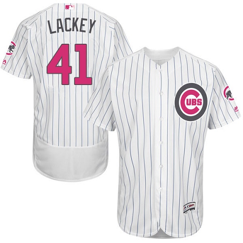 Men's Majestic Chicago Cubs #41 John Lackey Authentic White 2016 Mother's Day Fashion Flex Base MLB Jersey