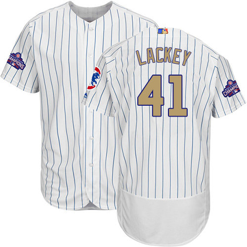 Men's Majestic Chicago Cubs #41 John Lackey Authentic White 2017 Gold Program Flex Base MLB Jersey