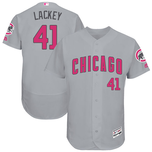 Men's Majestic Chicago Cubs #41 John Lackey Grey Mother's Day Flexbase Authentic Collection MLB Jersey