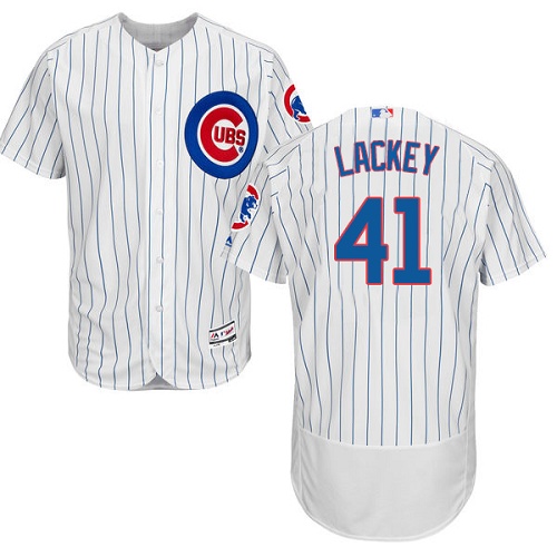 Men's Majestic Chicago Cubs #41 John Lackey White Home Flex Base Authentic Collection MLB Jersey