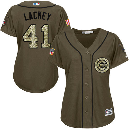 Women's Majestic Chicago Cubs #41 John Lackey Authentic Green Salute to Service MLB Jersey