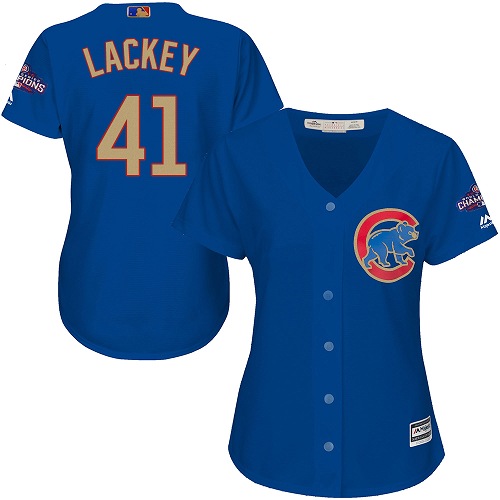 Women's Majestic Chicago Cubs #41 John Lackey Authentic Royal Blue 2017 Gold Champion MLB Jersey