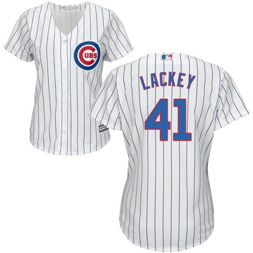 Women's Majestic Chicago Cubs #41 John Lackey Authentic White Home Cool Base MLB Jersey
