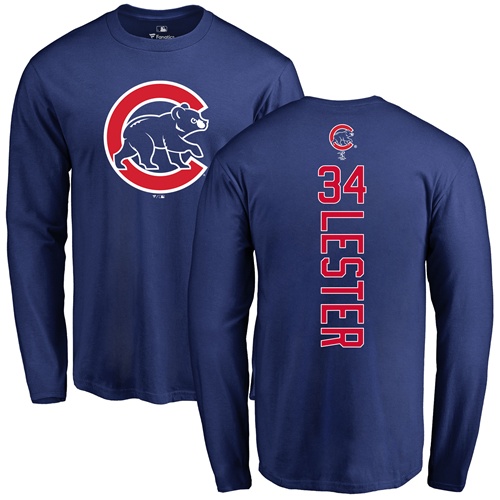 MLB Nike Chicago Cubs #34 Jon Lester Royal Blue Backer Long Sleeve T-Shirt