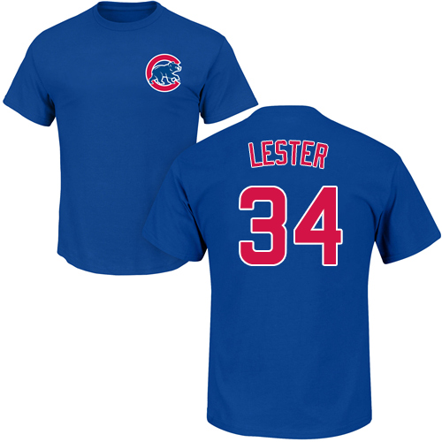 MLB Nike Chicago Cubs #34 Jon Lester Royal Blue Name & Number T-Shirt