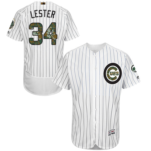 Men's Majestic Chicago Cubs #34 Jon Lester Authentic White 2016 Memorial Day Fashion Flex Base MLB Jersey