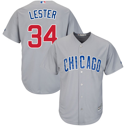 Men's Majestic Chicago Cubs #34 Jon Lester Replica Grey Road Cool Base MLB Jersey