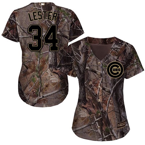 Women's Majestic Chicago Cubs #34 Jon Lester Authentic Camo Realtree Collection Flex Base MLB Jersey