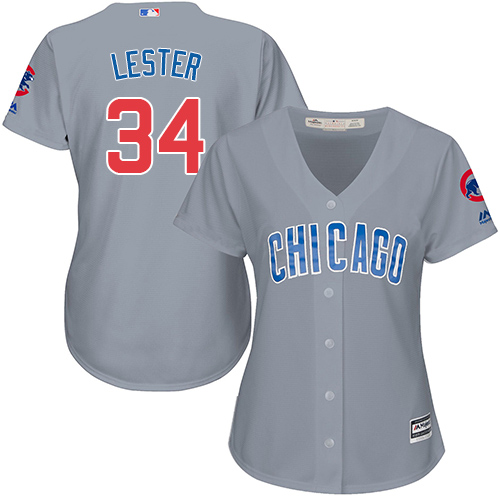 Women's Majestic Chicago Cubs #34 Jon Lester Authentic Grey Road MLB Jersey