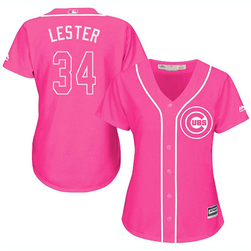 Women's Majestic Chicago Cubs #34 Jon Lester Authentic Pink Fashion MLB Jersey
